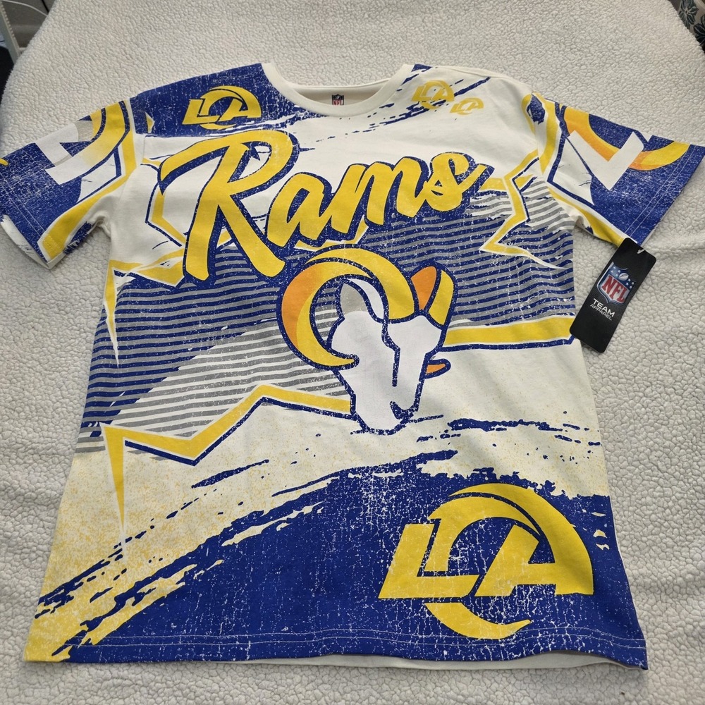 NFL Team Apparel Women Los Angeles Rams Football Game Spirit AOP Cream Tshirt L